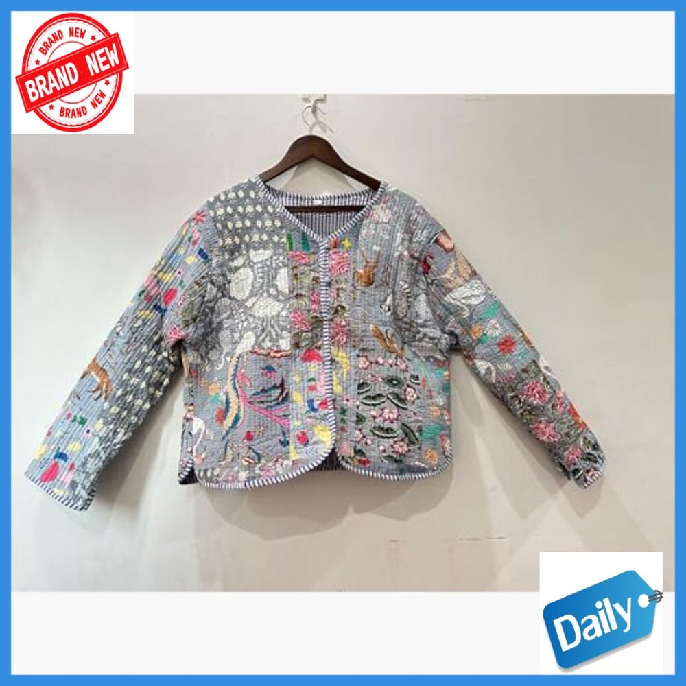 Handmade Patchwork Quilted Cotton Jacket Reversib… - image 2